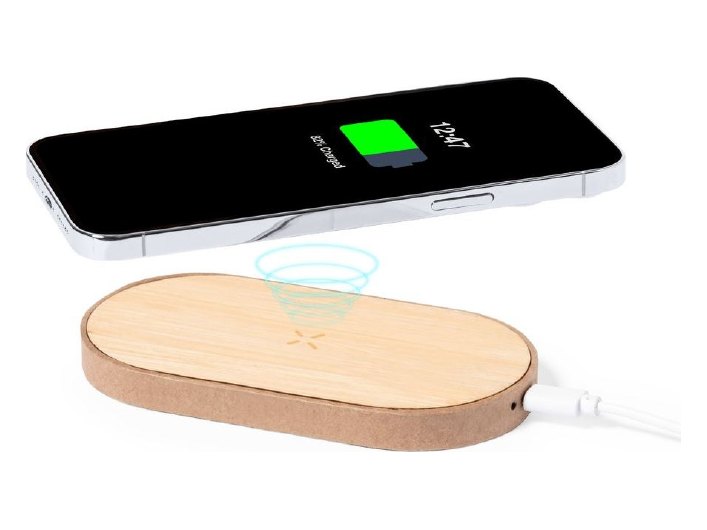 Cargador inalámbrico de bambú (10 W) personalizado con logo de empresa