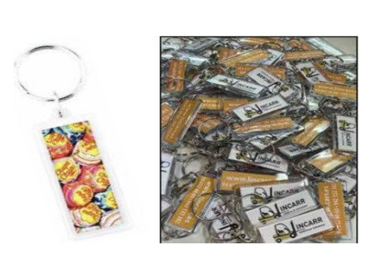 Llavero acrílico 2 caras de 18 × 32 mm personalizado con logo de empresa
