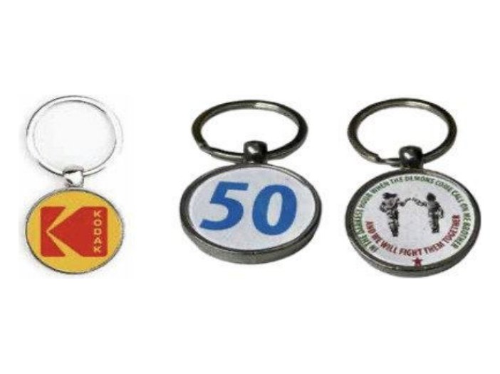 Llavero metálico redondo de 33 mm personalizado con logo de empresa