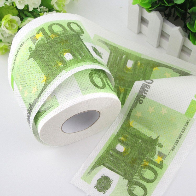 Euros en papel higienico, servilletas, notas, gomas...