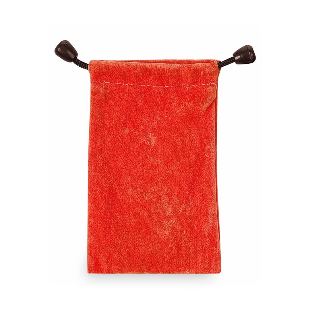 Funda de antelina con cordón de cierre y cordón para colgar