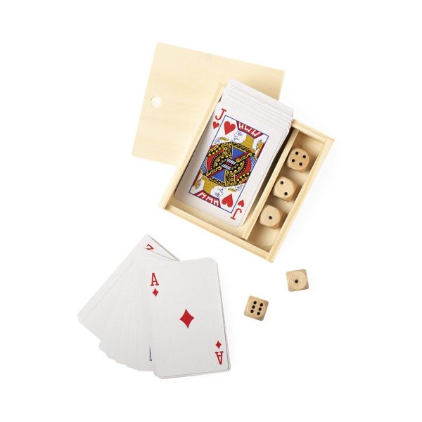 Juego de cartas de póker y dados en estuche de madera