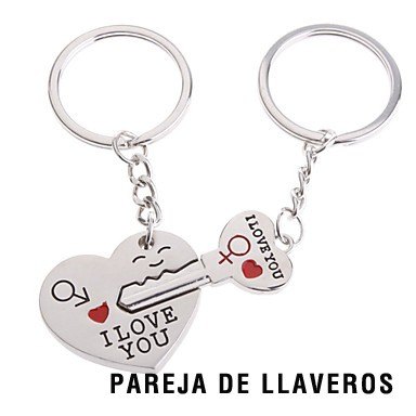 Pareja de llaveros con forma llave y corazón