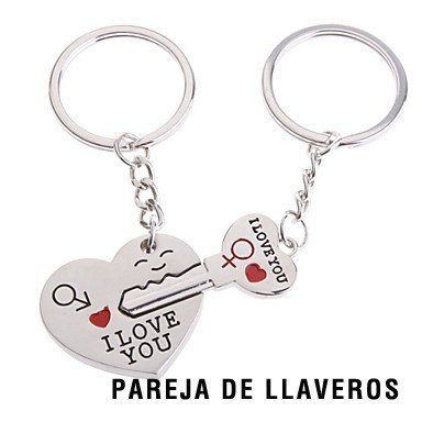 Pareja de llaveros con forma llave y corazón