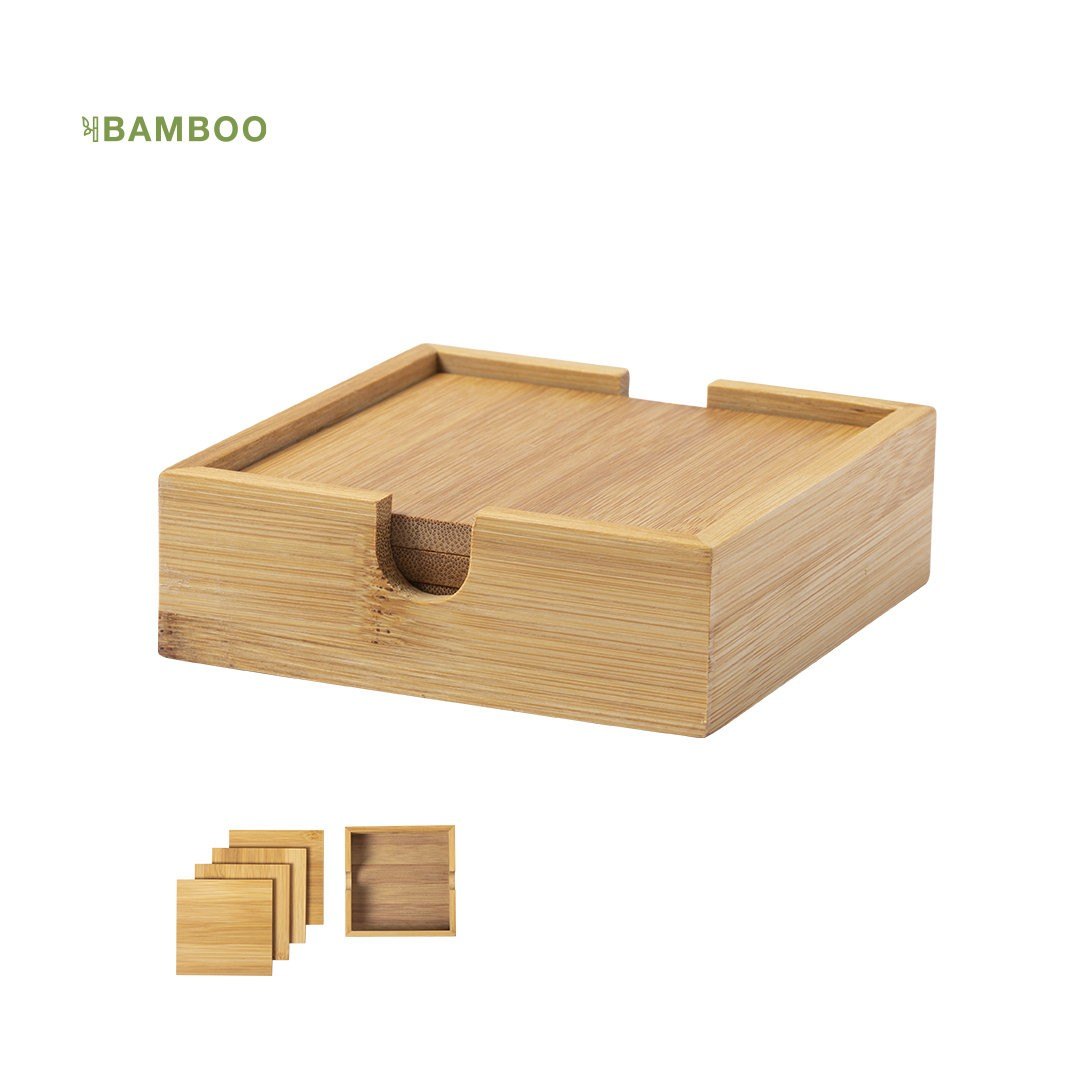 Set de posavasos de bambú personalizado (4 unds.+ recipiente)