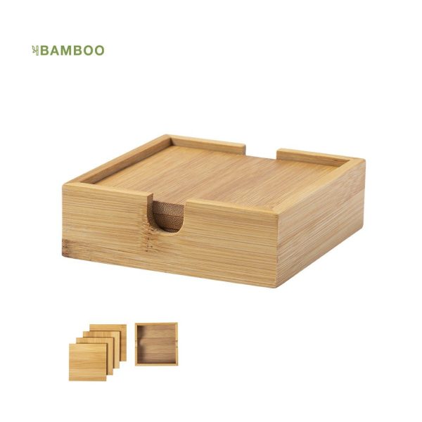 Set de posavasos de bambú personalizado (4 unds.+ recipiente)
